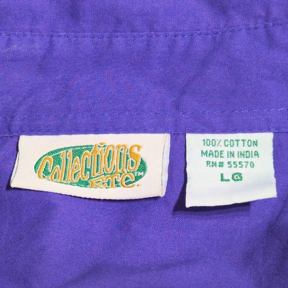 Collections Etc Sz L Pleated Purple Button-Up Shirt - Picture 6 of 6
